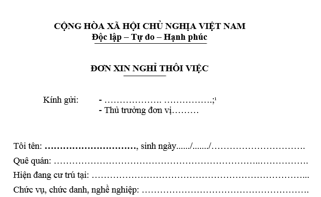 Mẫu đơn xin nghỉ thôi việc theo Nghị định 178