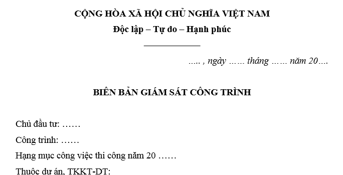 Mẫu biên bản giám sát công trình mới nhất