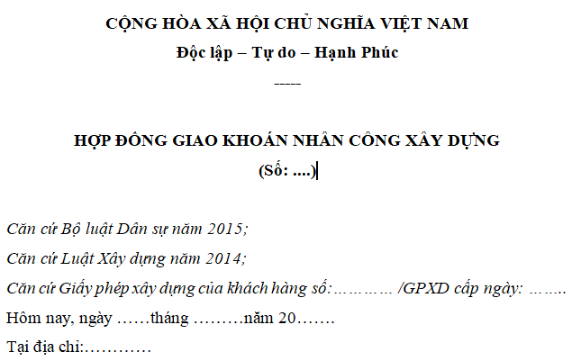 Download mẫu hợp đồng giao khoán nhân công xây dựng mới nhất