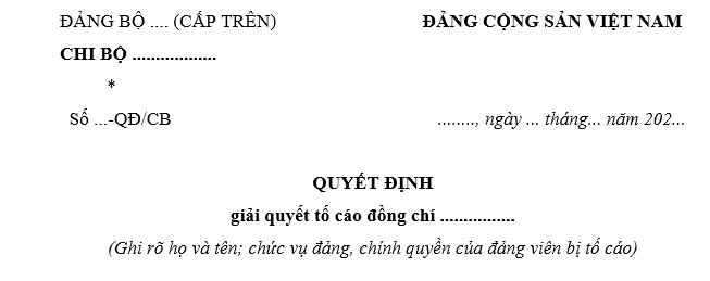 Mẫu Quyết định giải quyết tố cáo đảng viên mới nhất