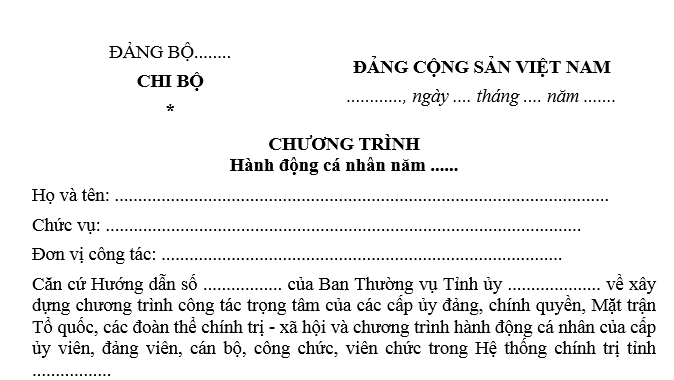 Mẫu chương trình hành động cá nhân của đảng viên mới nhất 