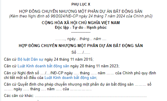 Mẫu Hợp đồng chuyển nhượng một phần dự án bất động sản