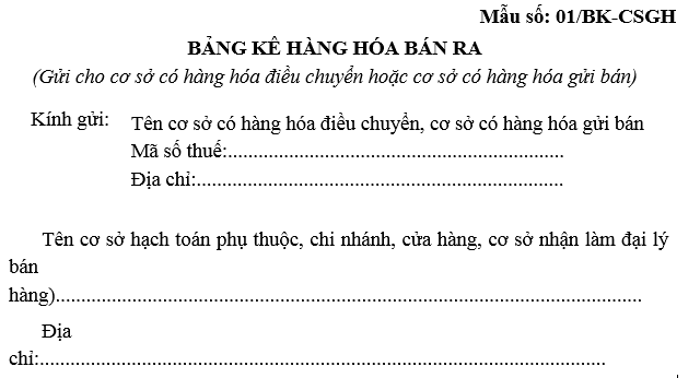 Bảng kê hàng hóa bán ra