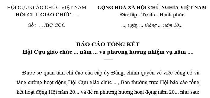 Mẫu Báo cáo tổng kết Hội Cựu giáo chức