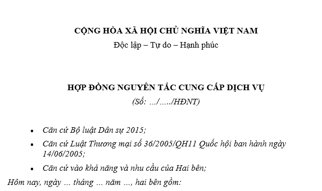 Mẫu hợp đồng nguyên tắc cung cấp dịch vụ file word mới nhất?