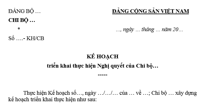 Mẫu Kế hoạch triển khai thực hiện Nghị quyết của chi bộ