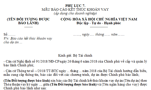 Mẫu Báo cáo kết thúc khoản vay được Chính phủ bảo lãnh của doanh nghiệp?