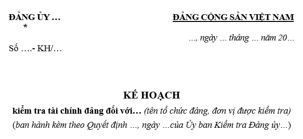 Mẫu Kế hoạch kiểm tra tài chính đảng