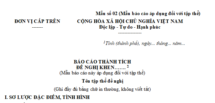 Mẫu báo cáo thành tích lao động tiên tiến đối với tập thể