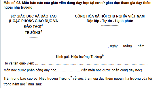 Phụ lục 3 Thông tư 29 về dạy thêm học thêm