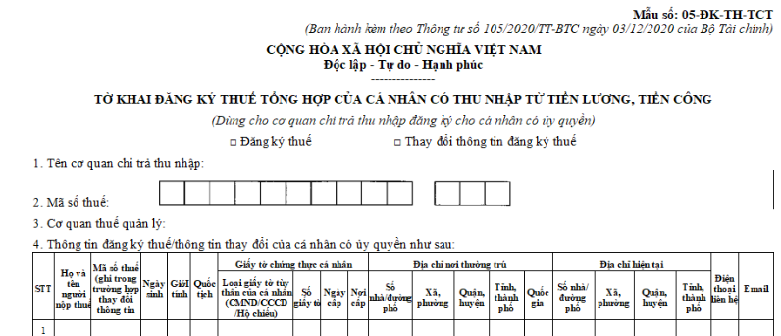 Mẫu Tờ khai đăng ký thuế tổng hợp của cá nhân có thu nhập từ tiền lương, tiền công?