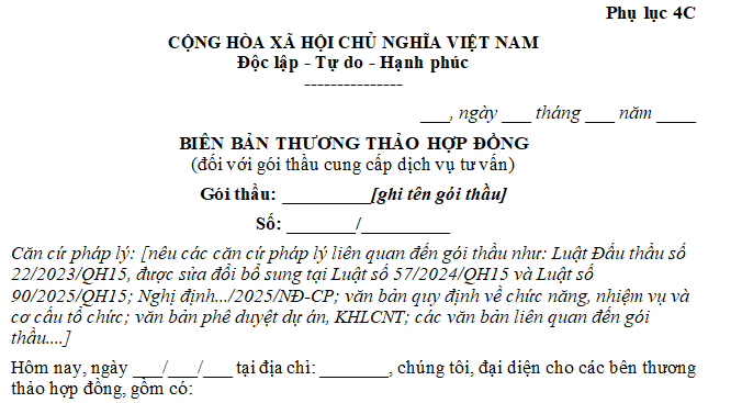 Mẫu biên bản thương thảo hợp đồng gói thầu cung cấp dịch vụ tư vấn