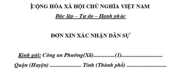 Mẫu đơn xin xác nhận dân sự ở địa phương