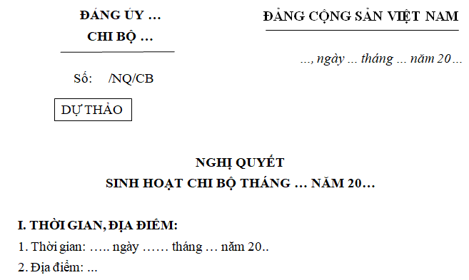 Mẫu dự thảo nghị quyết sinh hoạt chi bộ hàng tháng