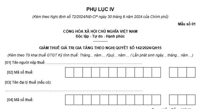 Mẫu bảng kê khai hàng hóa, dịch vụ được giảm thuế giá trị gia tăng theo Nghị quyết 142/2024/QH15? 