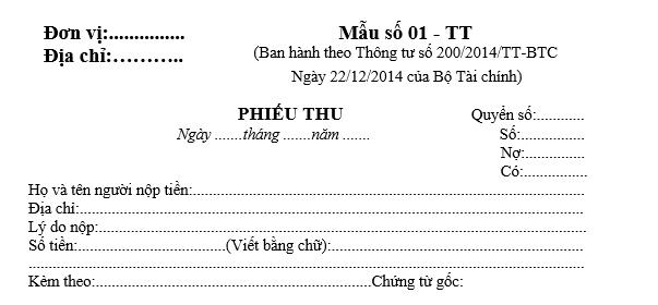 Tải mẫu phiếu thu theo Thông tư 200 bản Word dành cho doanh nghiệp