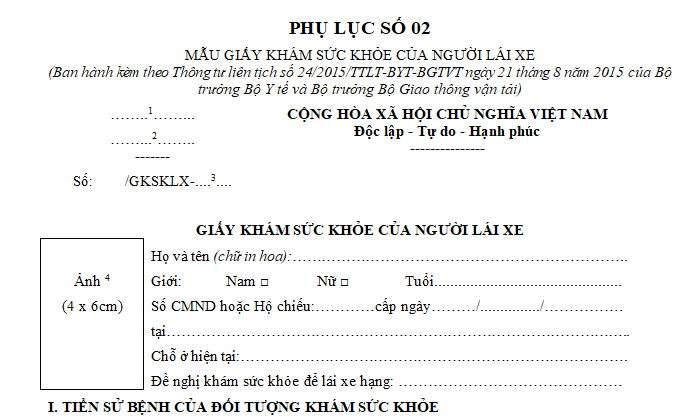  Mẫu giấy khám sức khỏe lái xe A1