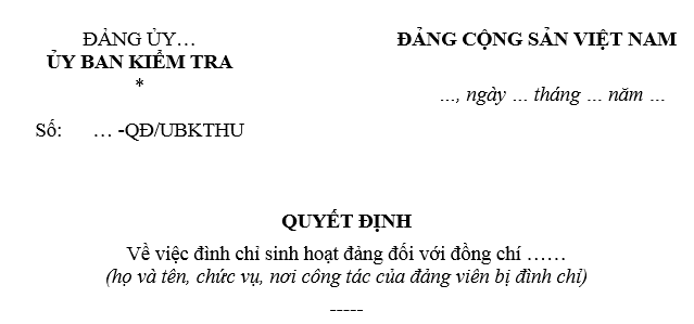 Mẫu quyết định đình chỉ sinh hoạt đảng