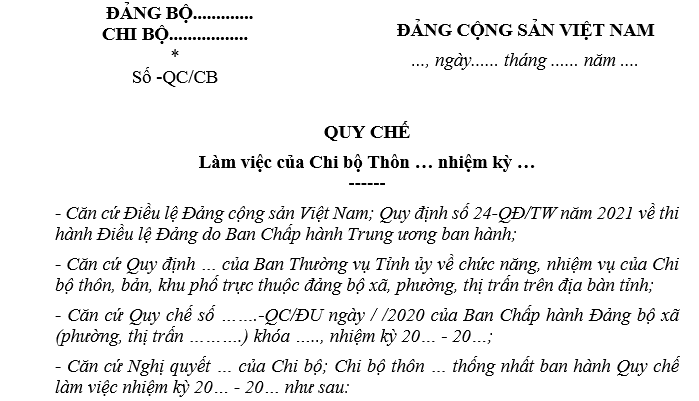 Mẫu quy chế làm việc của chi bộ nông thôn