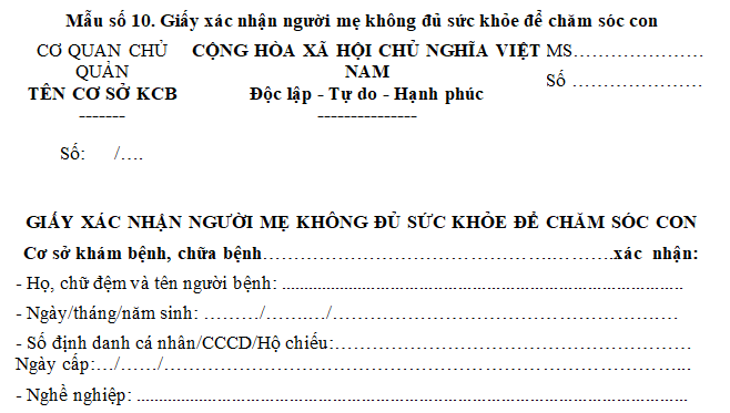 Mẫu số 10 phụ lục ban hành kèm Thông tư 25/2025/TT-BYT