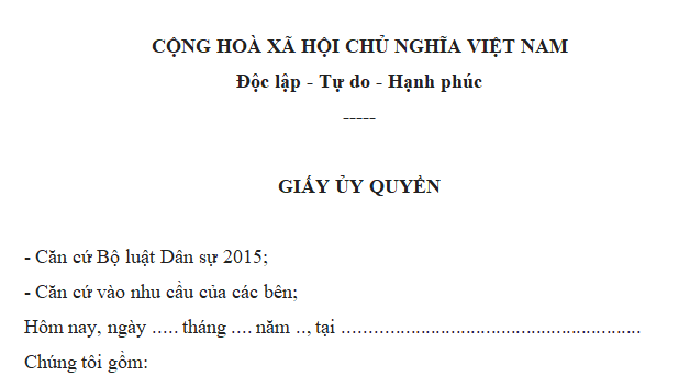 Mẫu giấy ủy quyền giải quyết tai nạn giao thông mới nhất?