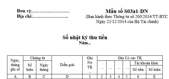 Mẫu Sổ nhật ký thu tiền theo Thông tư 200?