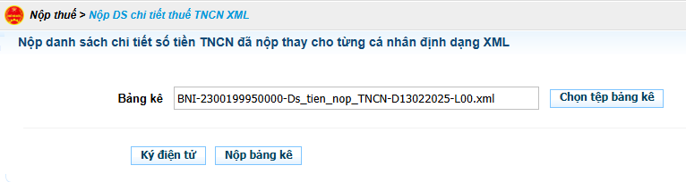 Hướng dẫn nộp danh sách chi tiết số tiền nộp thuế TNCN đã nộp thay cho từng cá nhân trên eTax