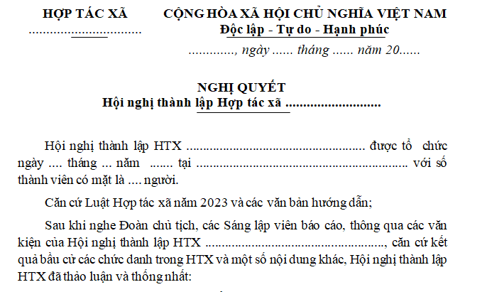 Mẫu nghị quyết hội nghị thành lập hợp tác xã 