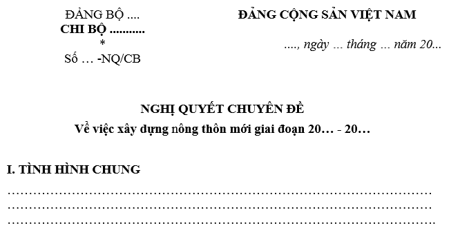 Mẫu nghị quyết chuyên đề của chi bộ về xây dựng nông thôn mới