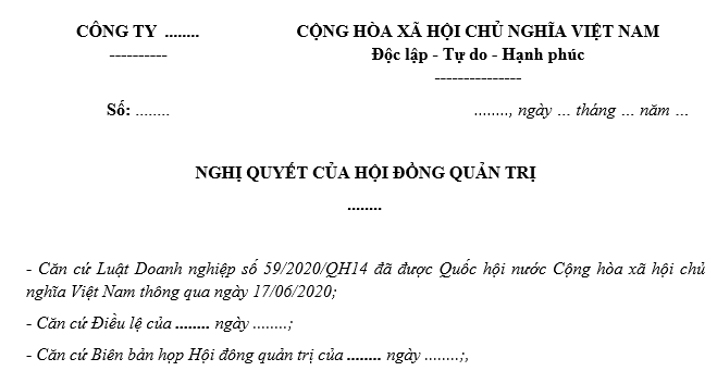 Mẫu Nghị quyết của hội đồng quản trị mới nhất 