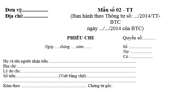 Mẫu phiếu chi tiền mặt theo Thông tư 200?