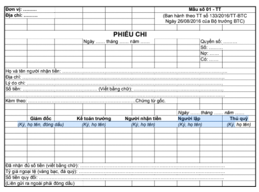 Tải Mẫu phiếu chi theo Thông tư 133 Excel