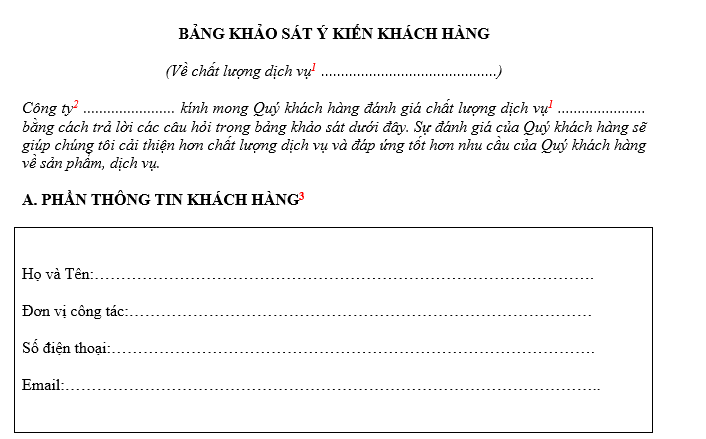 Mẫu Phiếu khảo sát ý kiến khách hàng về sản phẩm