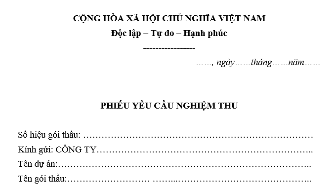 Mẫu Phiếu yêu cầu nghiệm thu công việc xây dựng mới nhất