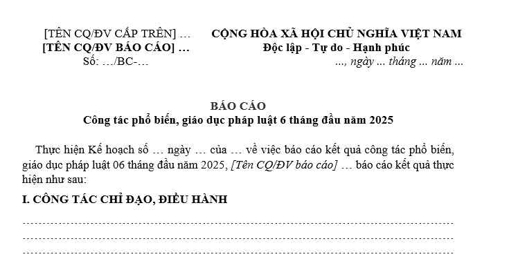 Mẫu Báo cáo công tác phổ biến giáo dục pháp luật 6 tháng đầu năm 2025