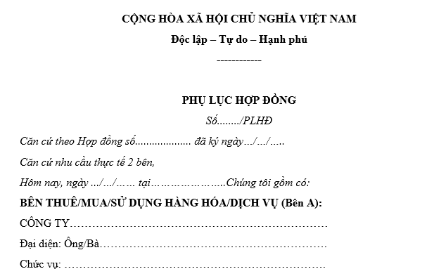 Mẫu Phụ lục hợp đồng thay đổi điều khoản thanh toán