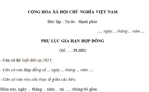 mẫu phụ lục gia hạn hợp đồng dịch vụ