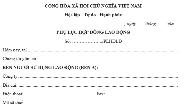 Mẫu Phụ lục hợp đồng thay đổi thời gian làm việc