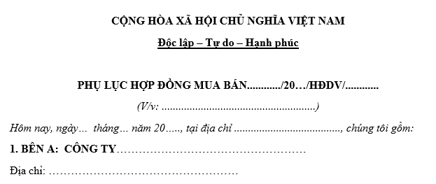 Mẫu Phụ lục hợp đồng mua bán.