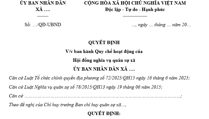 Quy chế hoạt động của Hội đồng nghĩa vụ quân sự xã