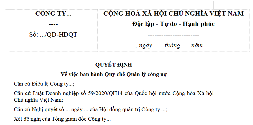 Mẫu quy chế quản lý công nợ mới nhất