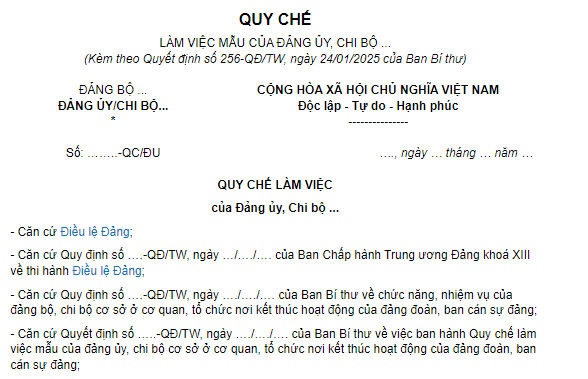 Quy chế làm việc của chi bộ cơ sở sau hợp nhất, sáp nhập