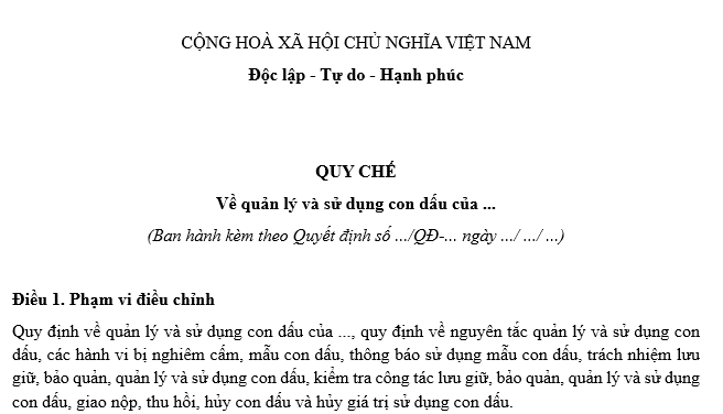 Mẫu quy chế quản lý và sử dụng con dấu công ty