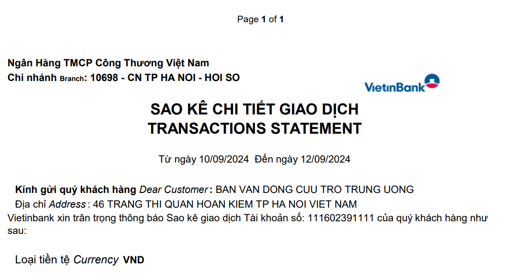 Mặt trận Tổ quốc sao kê: Tải file PDF qua TK Vietinbank ở đâu?