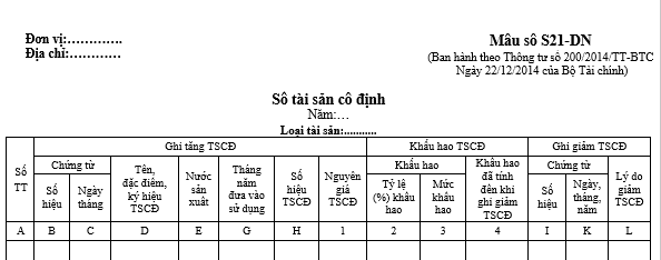 Mẫu Sổ tài sản cố định theo Thông tư 200?