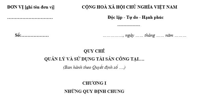 Mẫu Quy chế quản lý tài sản công tại đơn vị sự nghiệp