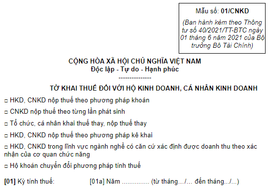 Mẫu tờ khai thuế giá trị gia tăng, thuế thu nhập cá nhân đối với cá nhân kinh doanh nộp thuế theo phương pháp kê khai?