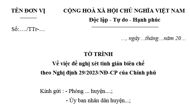 Mẫu tờ trình tinh giản biên chế theo Nghị định 178 và Nghị định 29