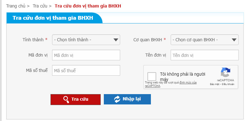 Tra cứu đơn vị tham gia BHXH