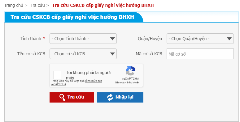 Tra cứu CSKCB cấp giấy nghỉ việc hưởng BHXH